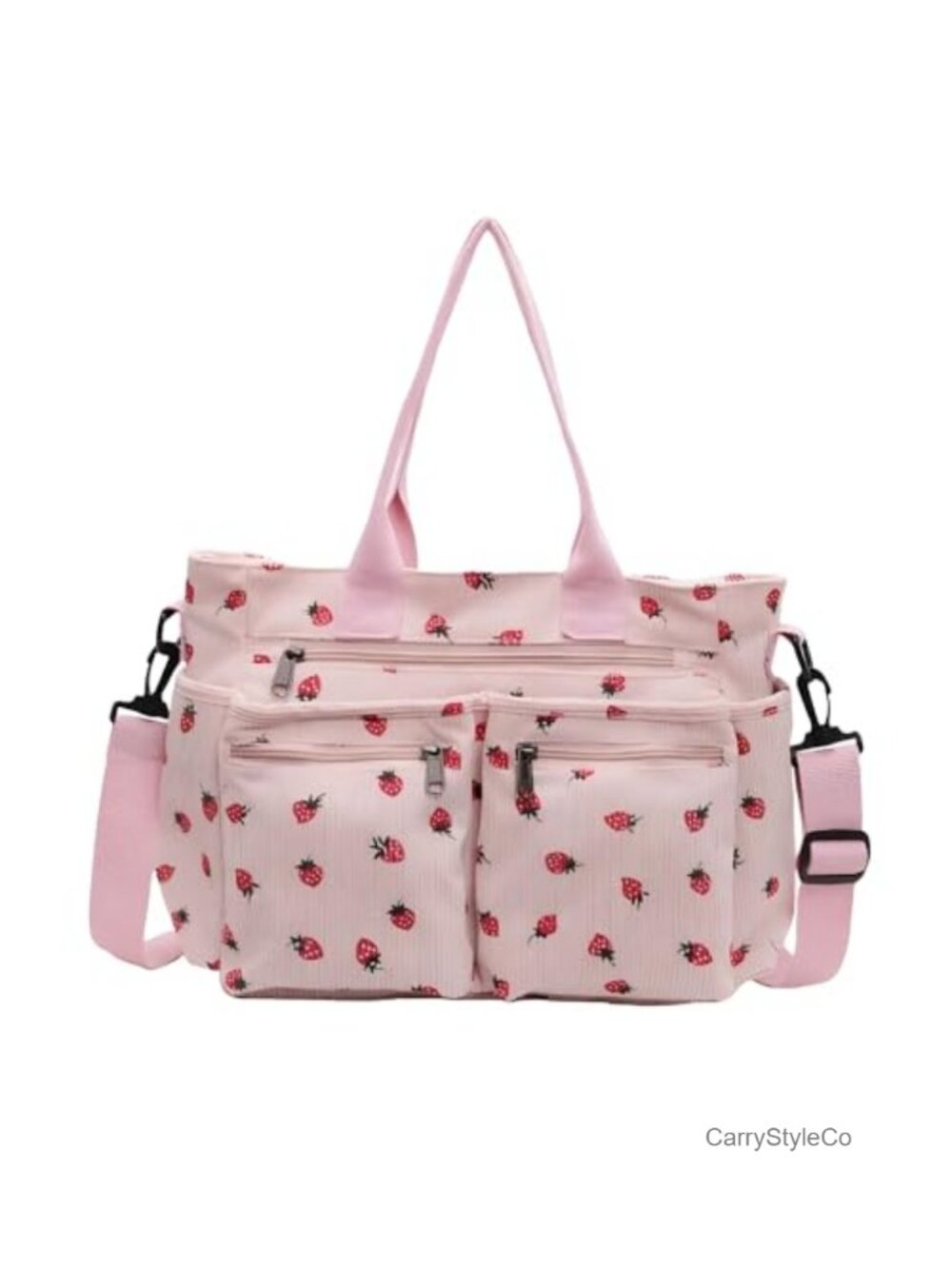 Corduroy Tote Bag Strawberry Crossbody Multi-Pocket Purse
